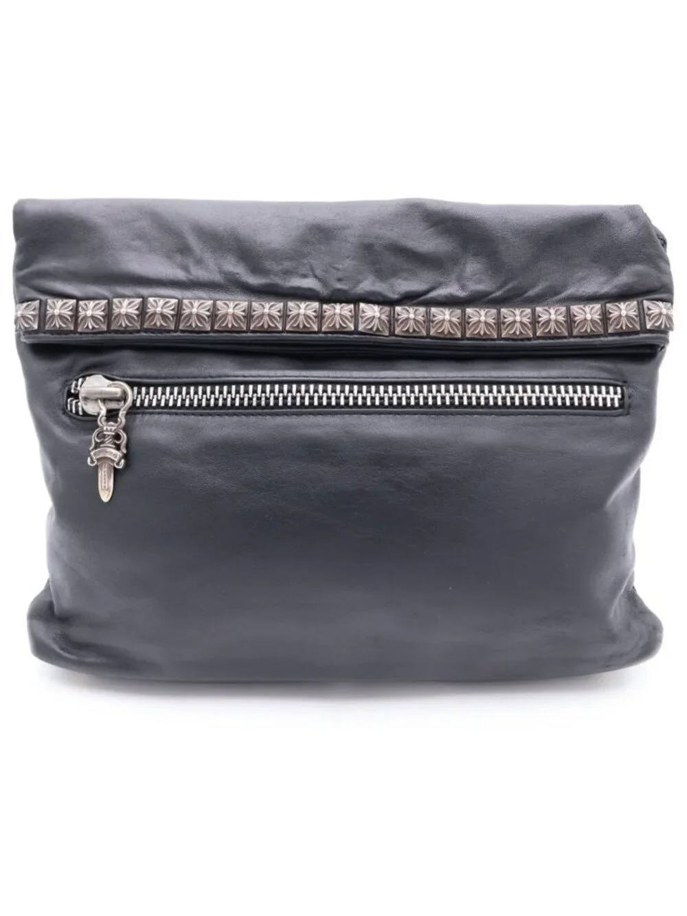 Chrome Hearts Clutch Pyramid Studs Studs Leather Black Silver